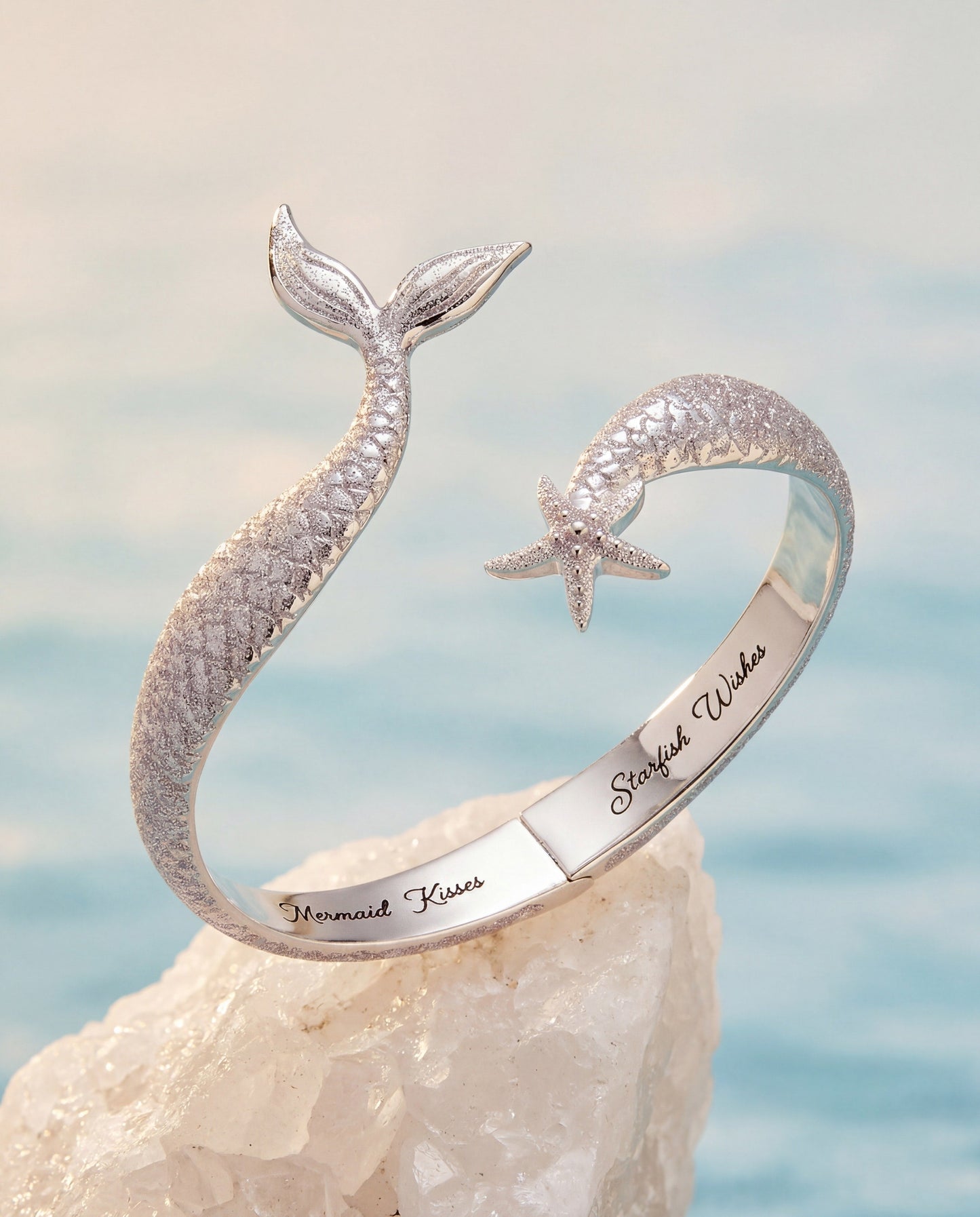 Salt + Sea 'Mermaid Kisses, Starfish Wishes' Hinge Cuff Bracelet | Iridescent Enamel & Starfish by ALEX AND ANI – Silver
