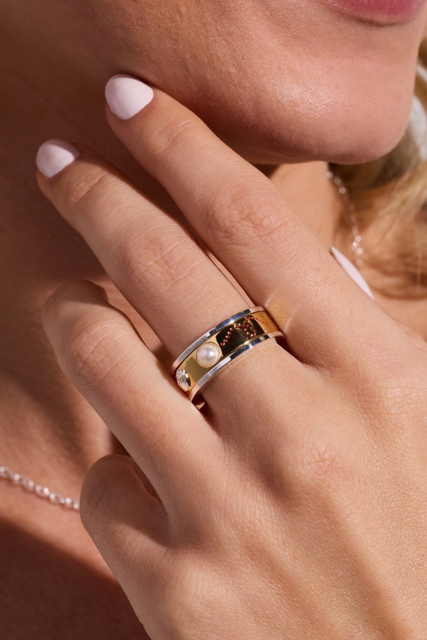 Baseball Fidget Spinner Ring | Two-Tone Gold & Silver with Pearl Baseball & Enamel Glove by ALEX AND ANI