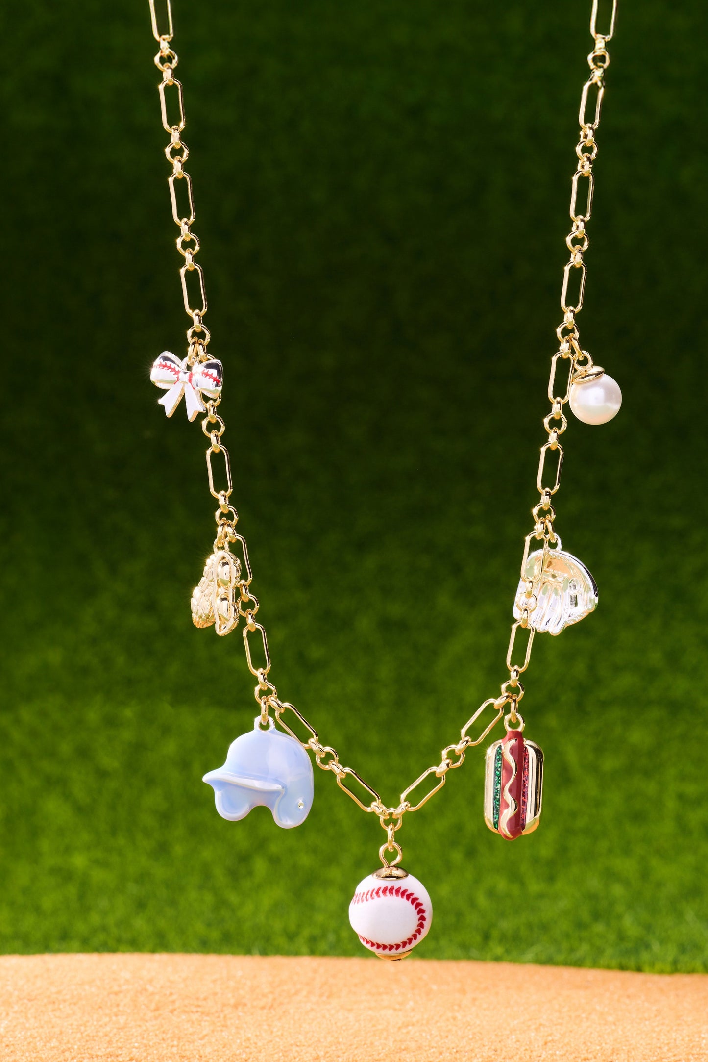 'Take Me Out to the Ballgame' Baseball Multi-Charm Necklace – Two Tone