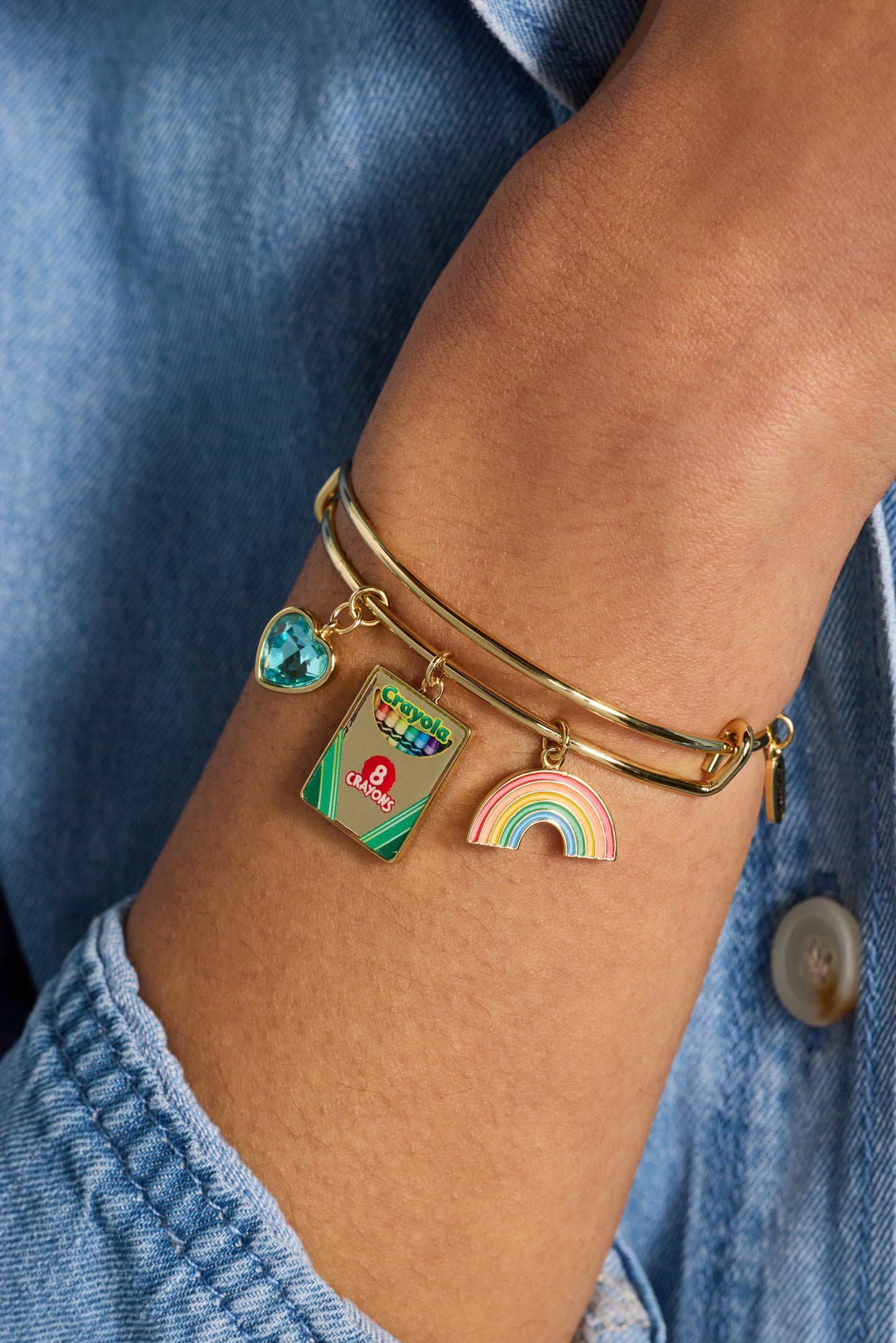 Crayola 'To Teach Is To Color A Life Forever' Multi-Charm Bangle – Gold
