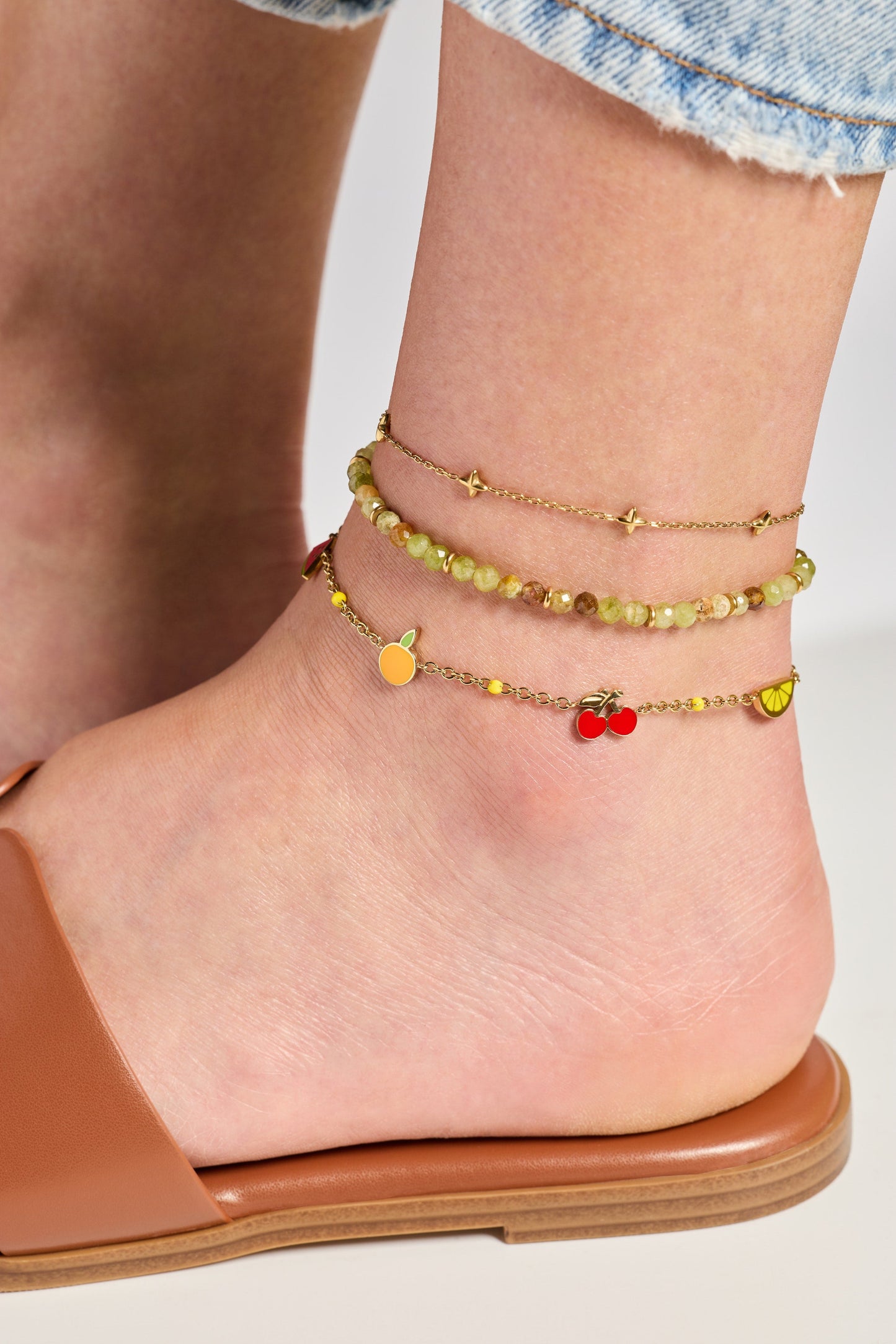 Green Ombré Beaded Anklet | Garnet & Peridot Semi-Precious Gemstone Anklet
