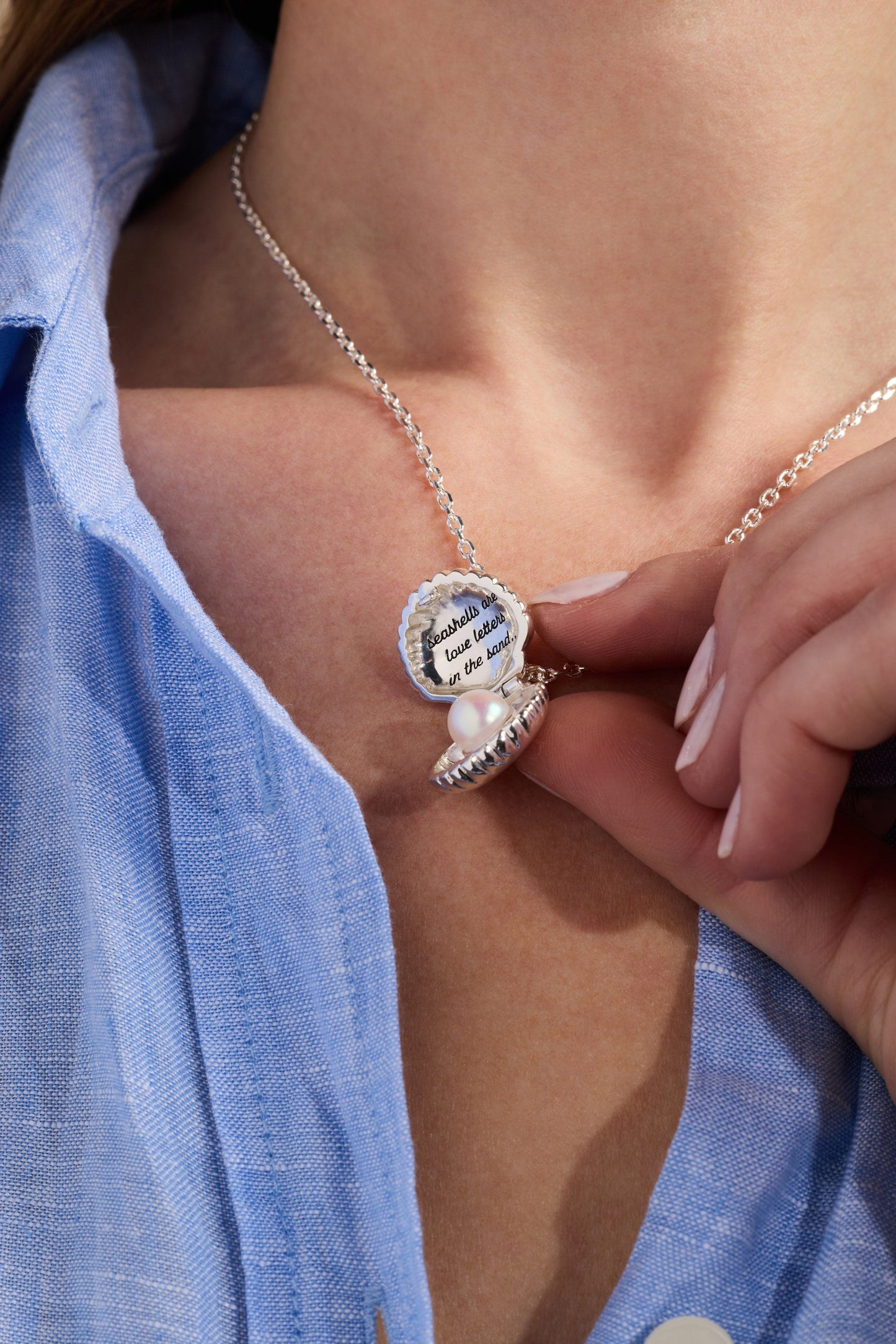 Salt + Sea Seashell Locket Pendant Necklace | Pearl & Hidden Message Locket by ALEX AND ANI – Silver
