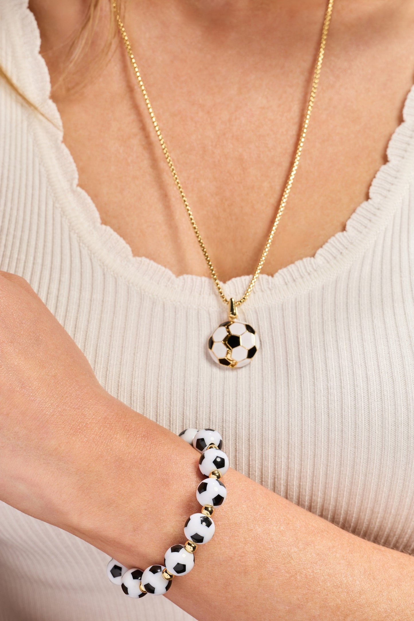 Soccer Oversized Beaded Bangle | Expandable Wire Bracelet with Soccer Ball Beads by ALEX AND ANI – Gold