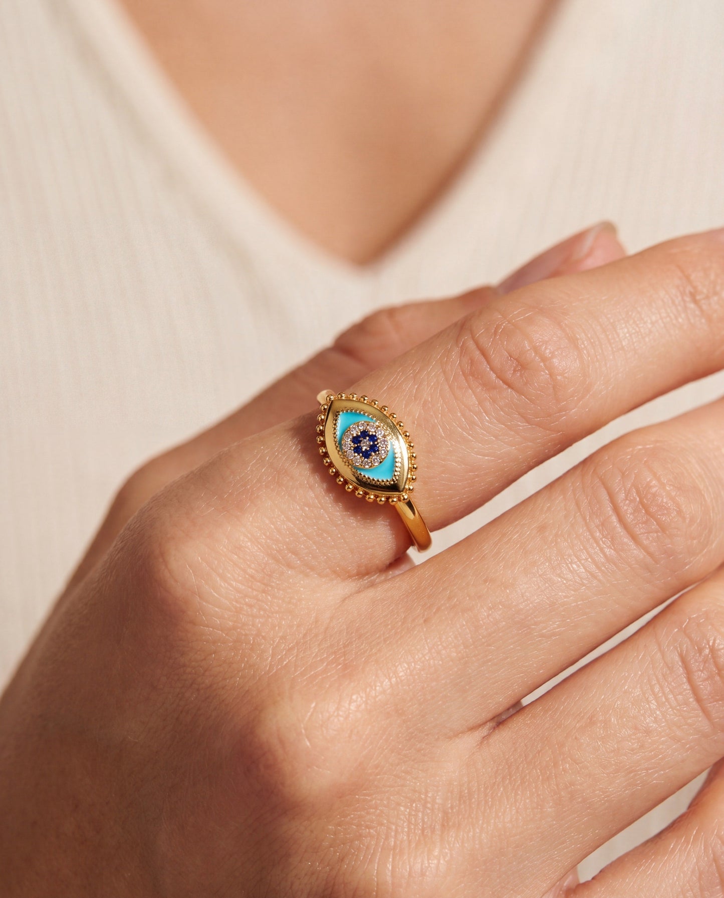 Healing Stone Evil Eye Ring | Sapphire Enamel Talisman Ring by ALEX AND ANI – Gold