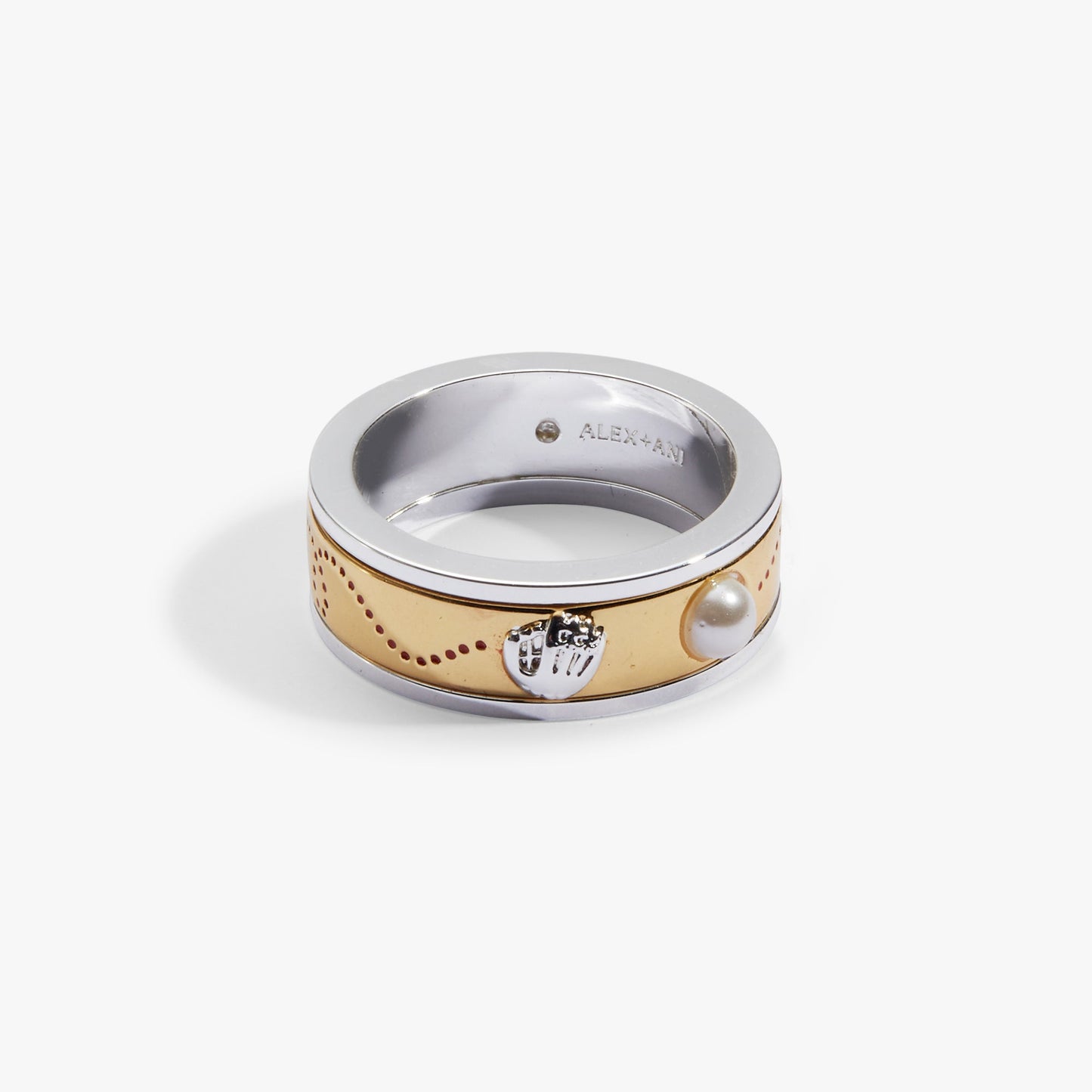 Baseball Fidget Spinner Ring | Two-Tone Gold & Silver with Pearl Baseball & Enamel Glove by ALEX AND ANI