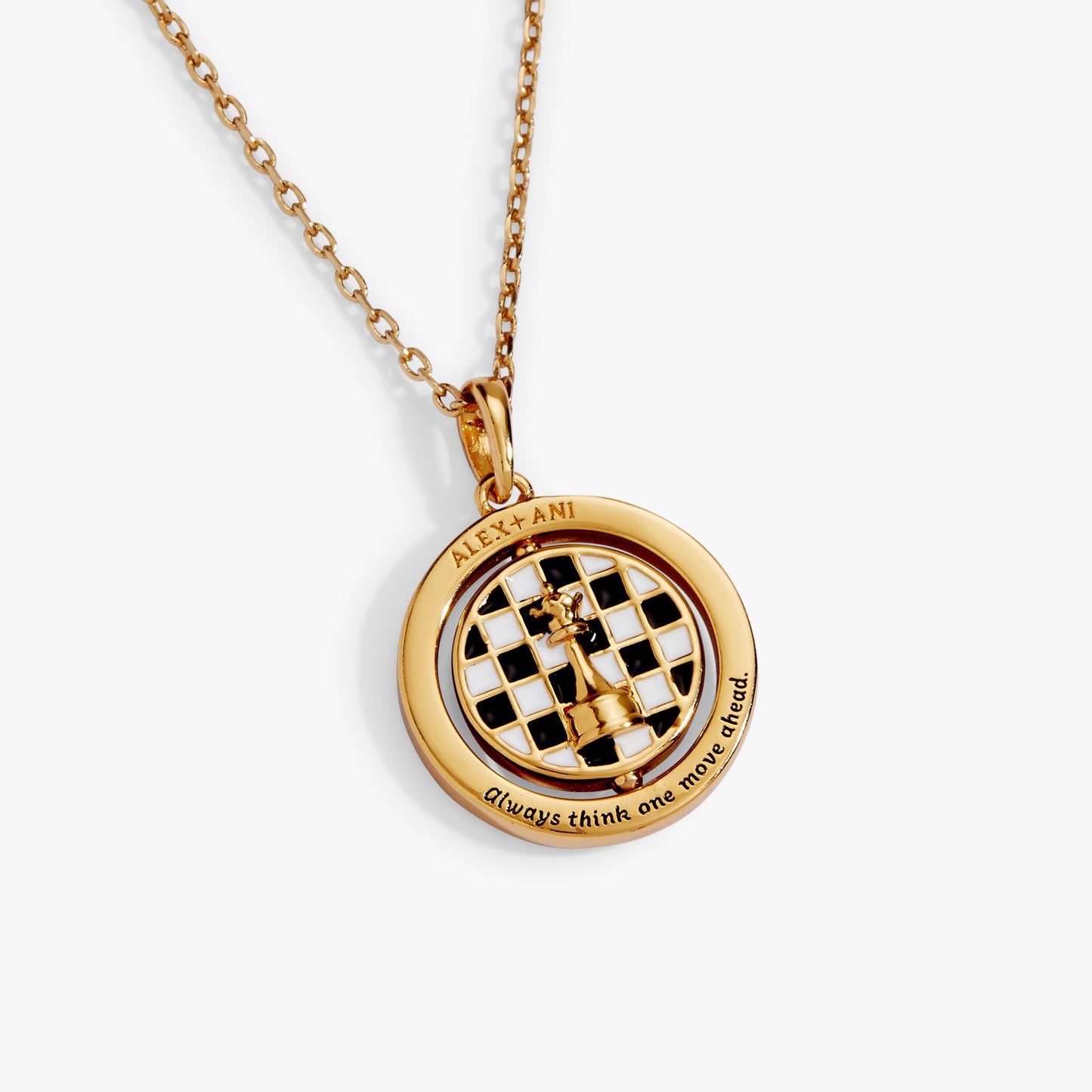 'Always Think One Move Ahead' Chess Spinner Pendant Necklace – Gold