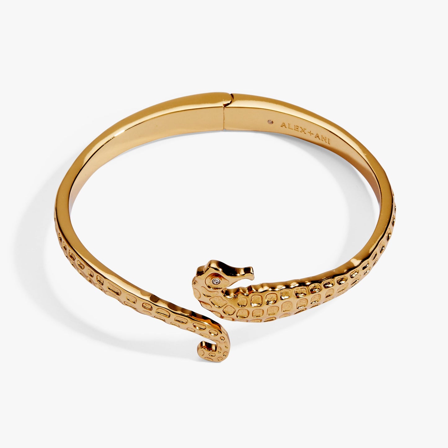 Seahorse Bypass Cuff Bracelet | Coastal Stone Eye Detail Bangle in Gold