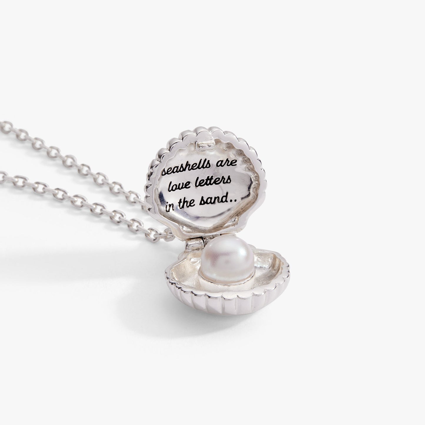Salt + Sea Seashell Locket Pendant Necklace | Pearl & Hidden Message Locket by ALEX AND ANI – Silver