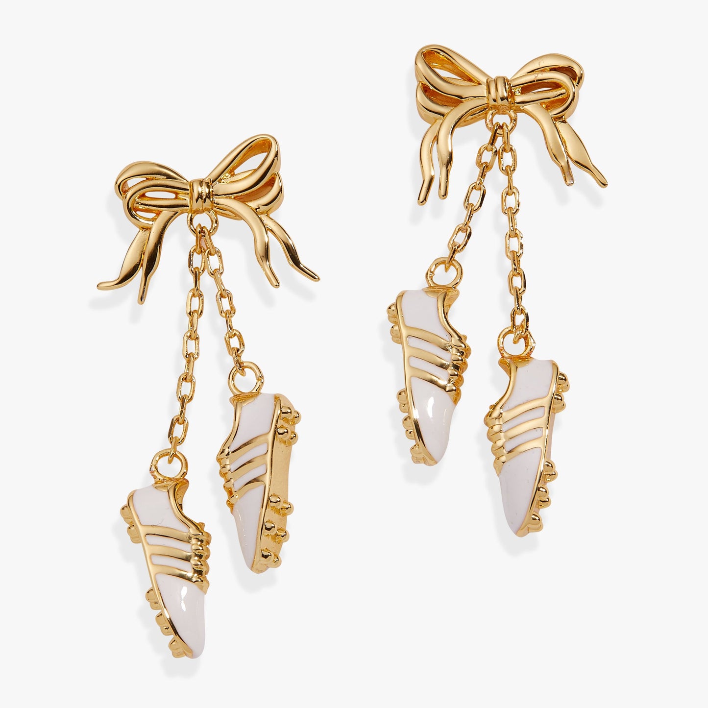 Soccer Cleats Drop Earrings | Enamel Cleat Charm Earrings with Bow & Chain in Gold