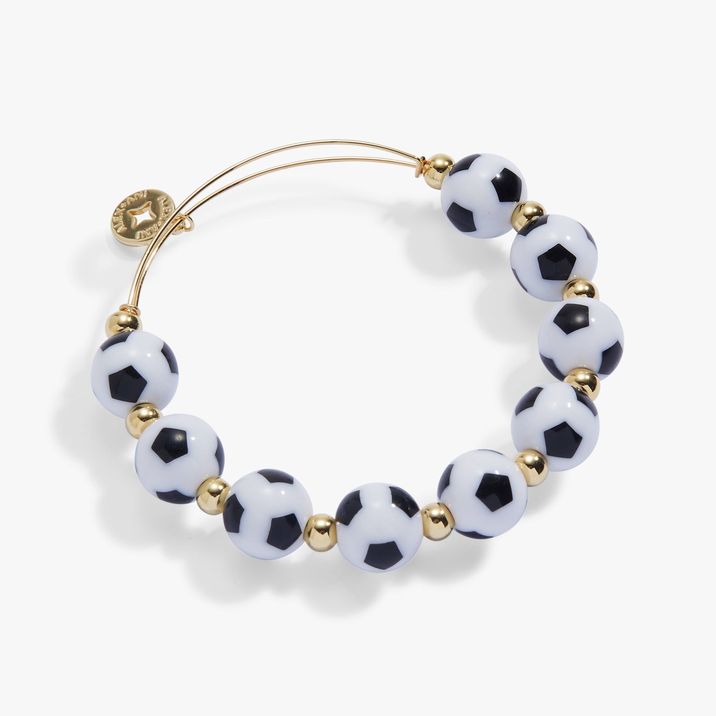 Soccer Oversized Beaded Bangle | Expandable Wire Bracelet with Soccer Ball Beads by ALEX AND ANI – Gold