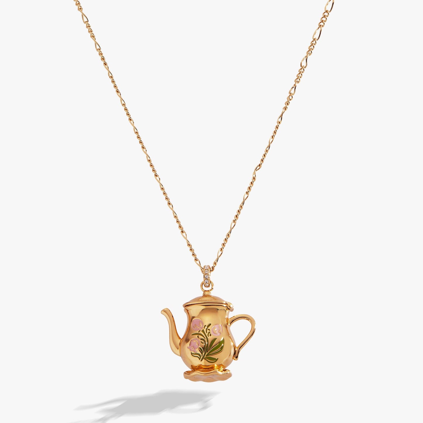 Tea Party Kettle Locket Pendant Necklace | Enamel Teapot Locket with Hidden Teacup Charm in Gold