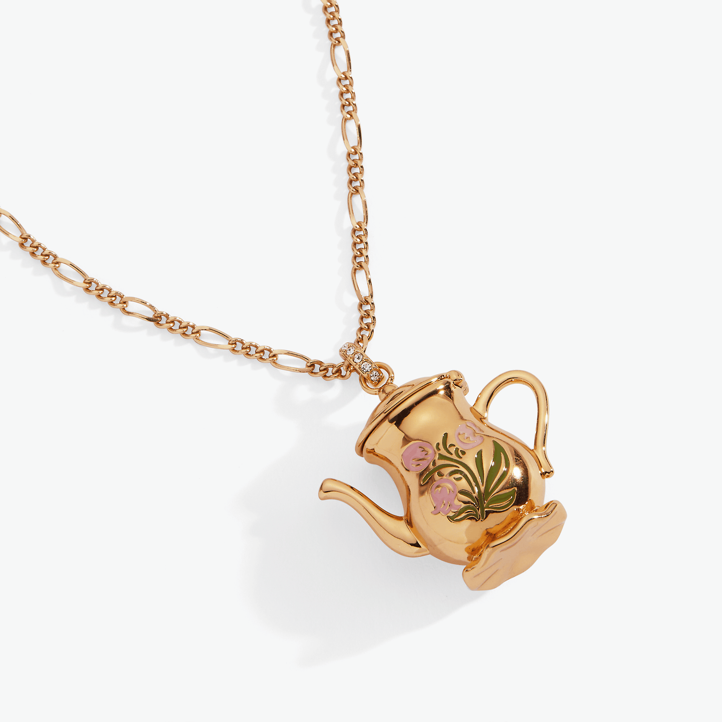 Tea Party Kettle Locket Pendant Necklace | Enamel Teapot Locket with Hidden Teacup Charm in Gold
