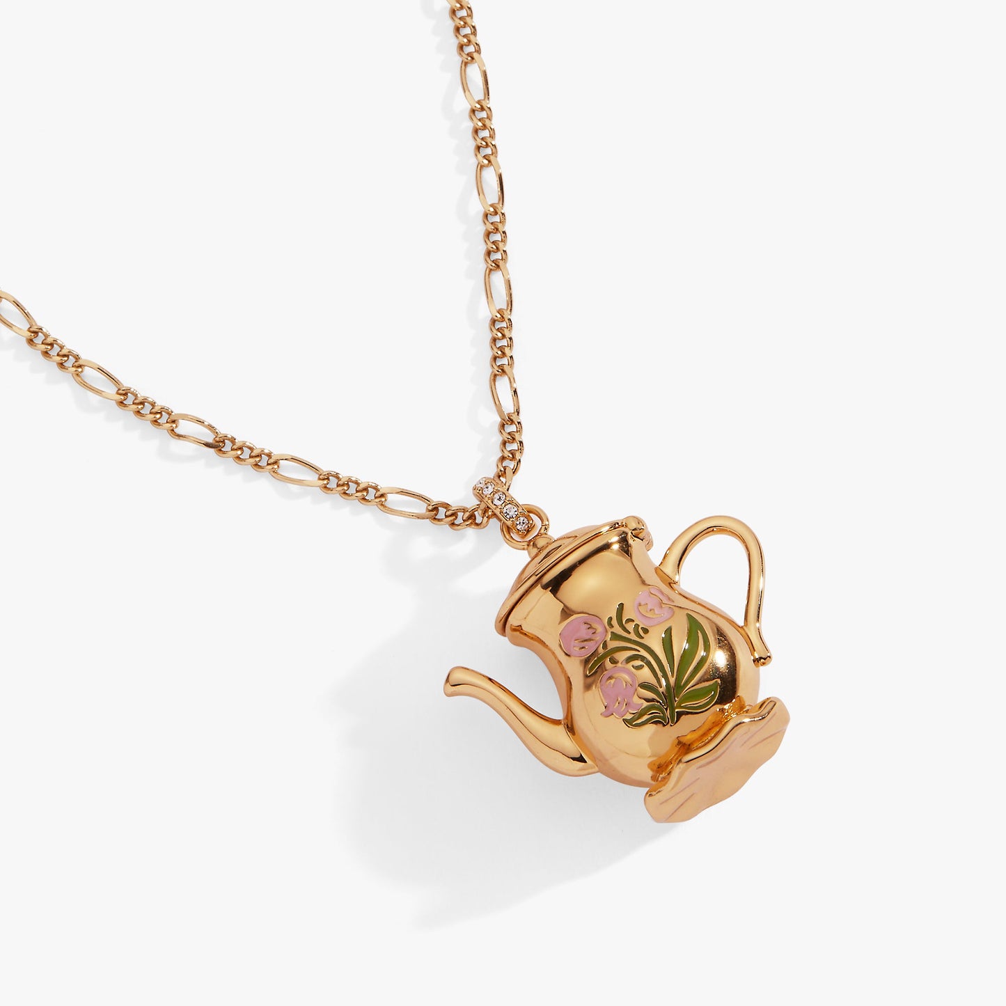 Tea Party Kettle Locket Pendant Necklace | Enamel Teapot Locket with Hidden Teacup Charm in Gold